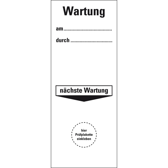 Grundetikett Wartung am...durch...Nächster Wartung, Folie, selbstklebend, 40x100mm, 5/Bogen Grundetikett Wartung am...durch...Nächster Wartung, Folie, selbstklebend, 40x100mm, 5/Bogen-Beschreibung lesen