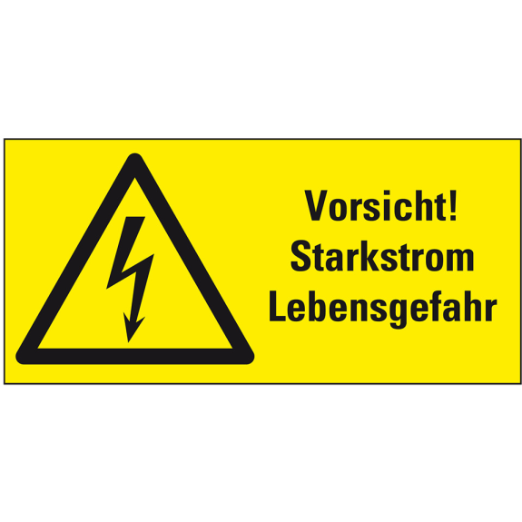 Warn-Kombischild Vorsicht! Starkstrom Lebensgefahr, praxisbewährt, Folie, 300x200mm, BGV A8-Leggi tutto