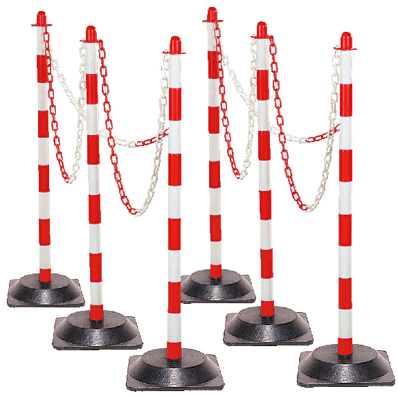 Kettenständer-Set Mobil Medi, 6-tlg., fluor.rot/weiß, Kunststoff, Höhe 900mm-Beschreibung lesen