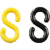 S-Haken, gelb, schwarz, Kunststoff, Ø 8mm, 10/VE (je Farbe 5 Stück) S-Haken, gelb, schwarz, Kunststoff, Ø 8mm, 10/VE (je Farbe 5 Stück)