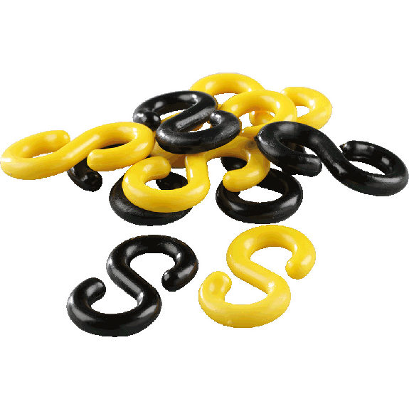 S-Haken, gelb, schwarz, Kunststoff, Ø 8mm, 10/VE (je Farbe 5 Stück) S-Haken, gelb, schwarz, Kunststoff, Ø 8mm, 10/VE (je Farbe 5 Stück)-Beschreibung lesen