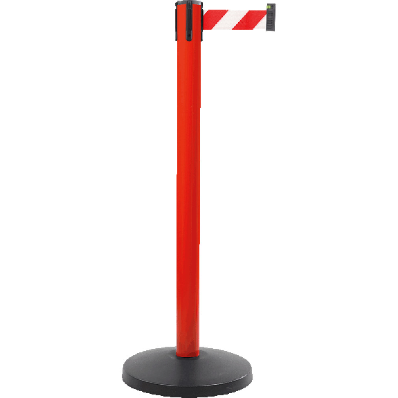 Gurtpfosten, rot, Stahl, Gurt rot/weiß schraffiert, 50mm, 4m, 11kg-Beschreibung lesen