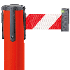 Gurtpfosten, rot, Stahl, Gurt rot/weiß schraffiert, 50mm, 4m, 11kg Gurtpfosten, rot, Stahl, Gurt rot/weiß schraffiert, 50mm, 4m, 11kg