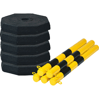 Kettenständer-Set Robust, 6 Pfosten, 10m Stahlkette, gelb/schwarz, 20 S-Haken, Stahl-Beschreibung lesen