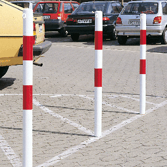 Absperrpfosten Bern, 2 Kettenösen, z.Einbetonieren, rot/reflektierend-weiß, Ø 60mm, 1400mm-Beschreibung lesen