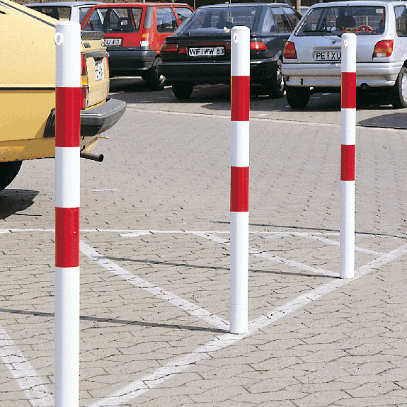 Absperrpfosten Bern, 2 Kettenösen, z.Einbetonieren, rot/reflektierend-weiß, Ø 60mm, 1400mm-Beschreibung lesen