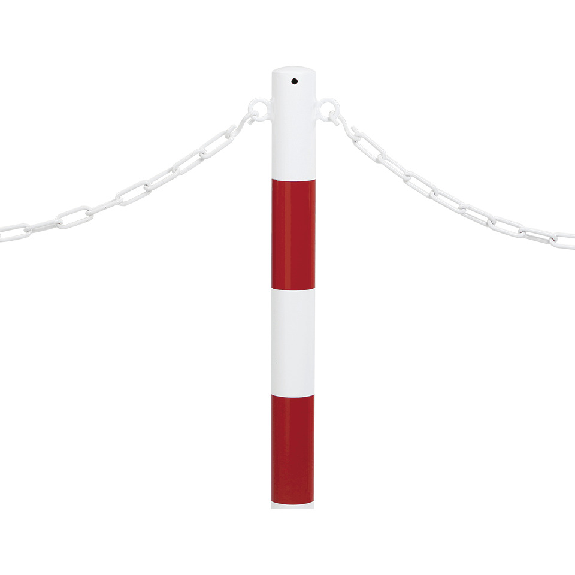 Absperrpfosten Bern, 2 Kettenösen, z.Einbetonieren, rot/reflektierend-weiß, Ø 60mm, 1400mm-Beschreibung lesen