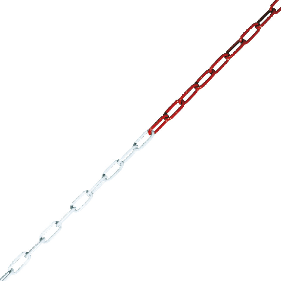 Absperrkette, rot/weiß, Stahl, verzinkt, Ø 6mm, Bundlänge max. 15m-Leggi tutto