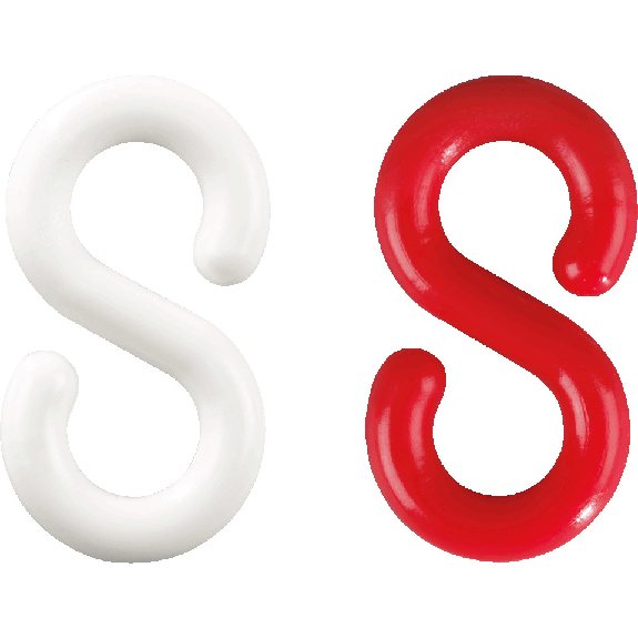 S-Haken, rot, weiß, Kunststoff, Ø 8mm, 10/VE (je Farbe 5 Stück) S-Haken, rot, weiß, Kunststoff, Ø 8mm, 10/VE (je Farbe 5 Stück)-Beschreibung lesen