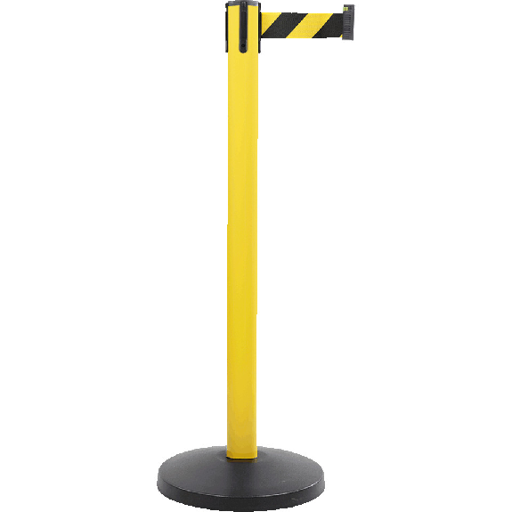 Gurtpfosten, gelb, Stahl, Gurt gelb/schwarz schraffiert, 50mm, 4m, 11kg-Beschreibung lesen