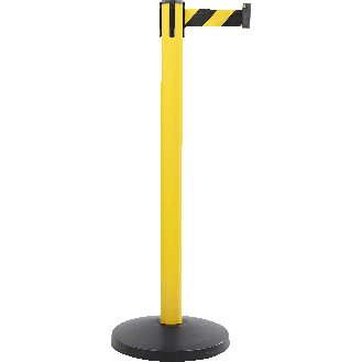 Gurtpfosten, gelb, Stahl, Gurt gelb/schwarz schraffiert, 50mm, 4m, 11kg-Beschreibung lesen