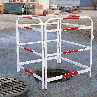 Schachtschutzgitter, 4-teilig, feuerverzinkter Stahl, weiß mit roter Reflexfolie, 1000x1000mm, DGUV-Beschreibung lesen