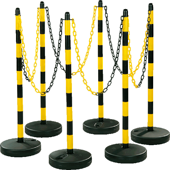 Kettenständer-Set Universal Medi,6-tlg.,m.Fuß,gelb/schwarz,Kunststoff,900mm-Beschreibung lesen