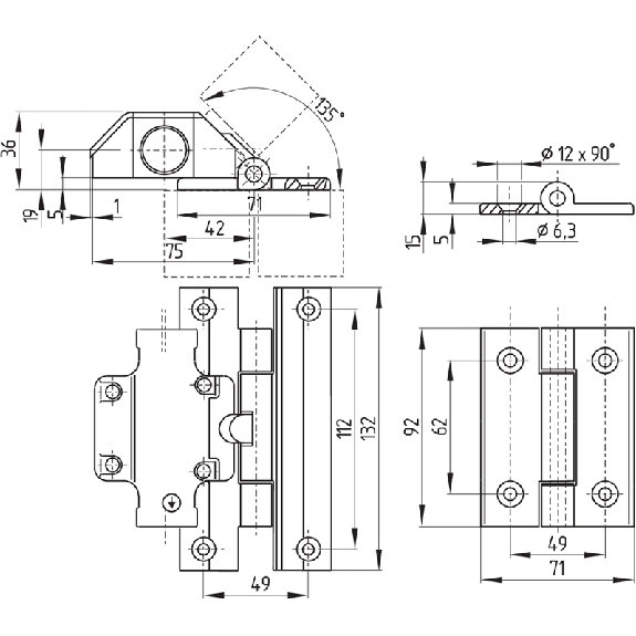 Charnière de sécurité 2O+1F, 4° (PROFIL45), 2xM20 - TESZ1102/S/45 M (INTER SEUL)-Lire la description