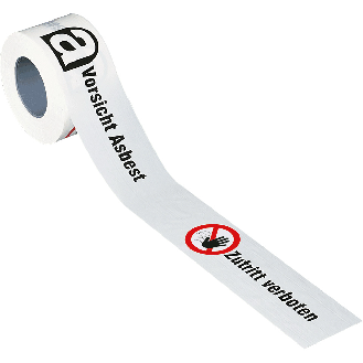 Absperrband Vorsicht Asbest, Zutritt verboten, weiß, 80mm, 250m/Rolle-Beschreibung lesen