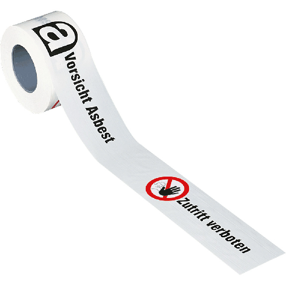 Absperrband Vorsicht Asbest, Zutritt verboten, weiß, 80mm, 250m/Rolle-Beschreibung lesen