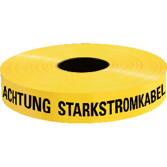 Trassenwarnband Achtung Starkstromkabel, gelb, Polyethylen, 40mm, 250m/Rolle-Beschreibung lesen