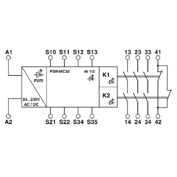 Relais de sécurité 24-230VAC/DC, 3NO+1NF, bornes à vis - PSR-MC32-3NO-1NC-24-230UC-SC Relais de sécurité 24-230VAC/DC, 3NO+1NF, bornes à vis - PSR-MC32-3NO-1NC-24-230UC-SC-Lire la description