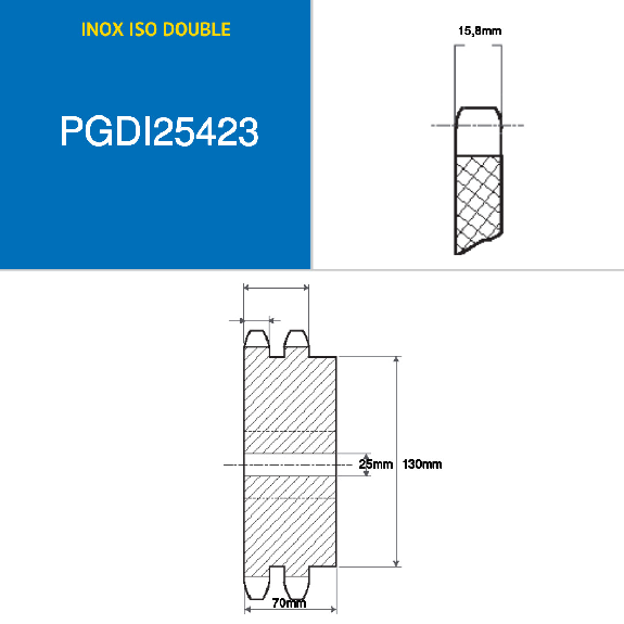 CMW - Pignon pré alésé - Inox - Double denture - 16B2 - 23 dents - Pas de 25,4 mm avec alésage de 25 mm-Lire la description