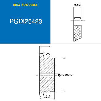 CMW - Pignone prealesato - Acciaio inox - Doppia dentatura - 16B2 - 23 denti - passo 25,4 mm con foro 25 mm-Leggi tutto