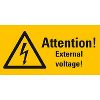 Warn-Kombi. Attention! External voltage!,UL-anerkannt,Folie,26x52mm,10/Bogen Warn-Kombi. Attention! External voltage!,UL-anerkannt,Folie,26x52mm,10/Bogen