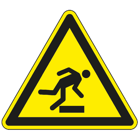 Warnschild Warnung vor Hindernissen am Boden, Folie, selbstklebend, SL 200mm, ASR A1.3, DIN EN ISO 7010 W007-Beschreibung lesen