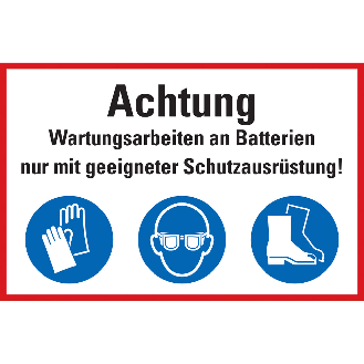 Hinweisschild Wartungsarbeiten an Batterien..., Folie, selbstklebend, 200x300mm-Beschreibung lesen