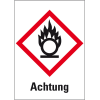 Gefahrensymbol Flamme über Kreis GHS 03, Achtung, Haftpapier, 37x52mm, 1000/Rolle, GHS-Verordnung