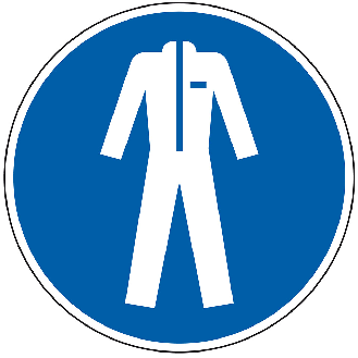Gebotsschild Schutzkleidung benutzen, Folie, selbstklebend, Ø 100mm, ASR A1.3, DIN EN ISO 7010 M010-Beschreibung lesen