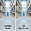 XXL-Rettungszeichen Notausgang, Pfeil, Aluminiumverbund, 1200x600mm, ASR A1.3, DIN EN ISO 7010 E002