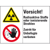Kombischild mit Symbol Vorsicht! Radioaktive Stoffe..., Folie, 200x150mm, ASR A1.3, DIN EN ISO 7010 D-P006 und W003