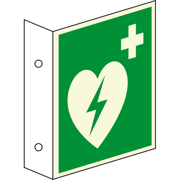 PERMALIGHT power langnachleuchtend Fahnenschild Automatisierter externer Defibrillator (AED), DS, Kunststoff, 200x200mm-Beschreibung lesen