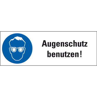 Gebots-Kombischild Augenschutz benutzen, praxisbewährt, Kunststoff, 210x74mm-Beschreibung lesen