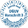 Prüfpl. DGUV V3 NP 26-31,weiß/blau,DIN EN 60601-01,Spezialkleber,Ø 30mm,10/Bogen