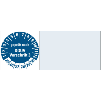 Kabelprüfplakette gepr.n.DGUV Vorschrift 3, 25-30, blau, Folie, 20x100mm, 8/BOG-Beschreibung lesen