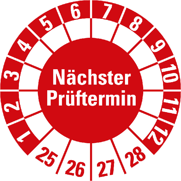 Prüfplakette Nächster Prüftermin 25-28,rot,Folie,selbstklebend,Ø 30mm,10/Bogen Prüfplakette Nächster Prüftermin 25-28,rot,Folie,selbstklebend,Ø 30mm,10/Bogen-Beschreibung lesen