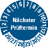 Prüfplakette NP 26-31, blau, Folie, mit Oberflächenschutz, Ø 30mm, 10/Bogen