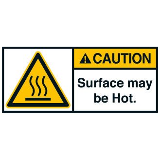 ANSI-Aufkleber CAUTION Surface may be HOT, UL anerkannt, 70x160mm, 2/Bogen-Beschreibung lesen