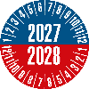Prüfplakette 2027/2028, blau/rot, Folie, selbstklebend, Ø 30mm, 10/Bogen