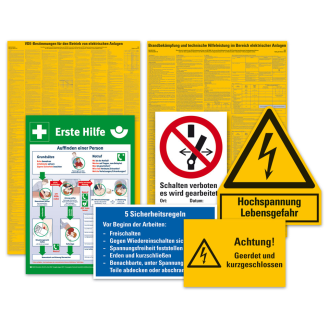 Set-Warn-u.Hinweisschilder,VDE 0105-100 elek.Anlagen,Kunststoff/Polystyrol,7/VE-Beschreibung lesen