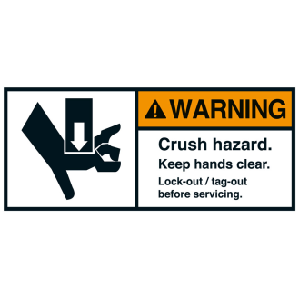 ANSI-Aufkleber WARNING Crush hazard,Lock-out,UL anerk.,Folie,70x160mm,2/Bogen-Beschreibung lesen