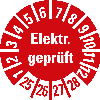 Prüfplakette Elektr.geprüft, 25-28, rot, Folie, selbstklebend, Ø 10mm, 10/Bogen Prüfplakette Elektr.geprüft, 25-28, rot, Folie, selbstklebend, Ø 10mm, 10/Bogen