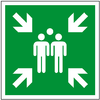 Rettungszeichen Sammelstelle, Aluminium, 400x400mm, ASR A1.3, DIN EN ISO 7010 E007-Beschreibung lesen