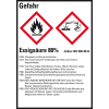 GHS-Etikett Essigsäure 80%, GefStoffV/GHS/CLP, Folie, 52x74mm, 10/Bogen