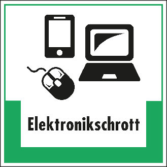 Abfallkennzeichen Elektronikschrott, mit Symbol und Text, Kunststoff, 200x200mm-Beschreibung lesen