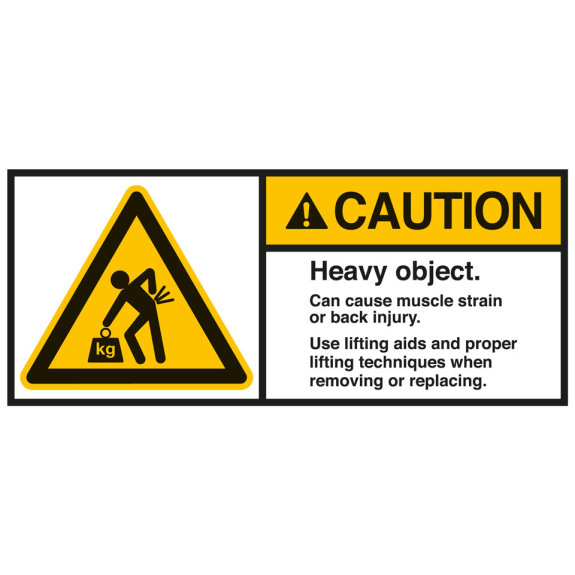 ANSI-Aufkleber CAUTION Heavy object,UL anerk.,Folie,70x160mm,2/Bogen-Beschreibung lesen