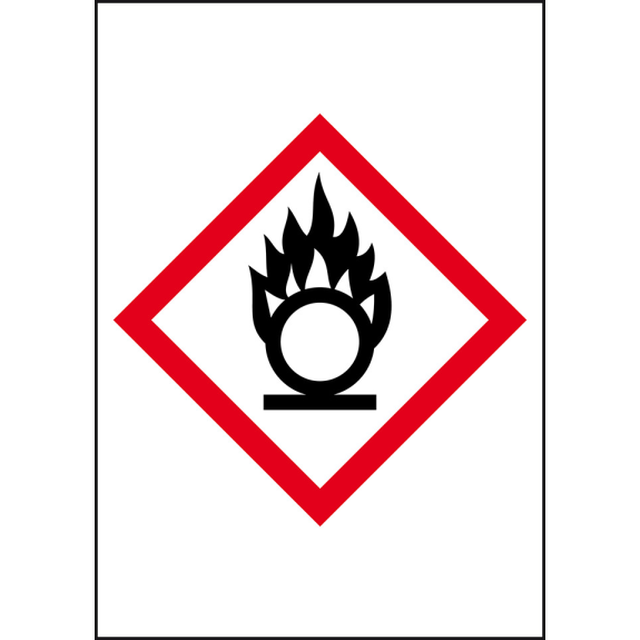 Gefahrensymbol Flamme über Kreis GHS 03, Folie, selbstklebend, 12x17mm, 10/Bogen, GHS-Verordnung-Beschreibung lesen