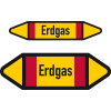 Rohrleitungsetikett Erdgas, DIN 2403, gelb/schwarz/rot, für Ø 15-25mm, 96x17mm, 8/Bogen