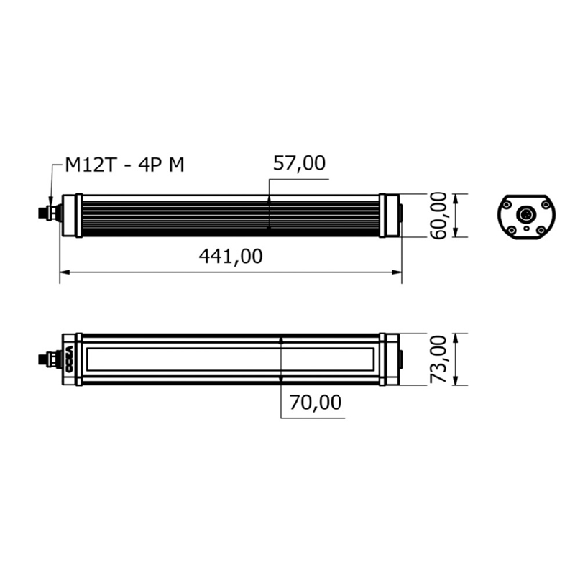 Lampe 441mm LED 120° 19,5W 24VDC IP67 M12T 4P - TA0321S02W-Lire la description