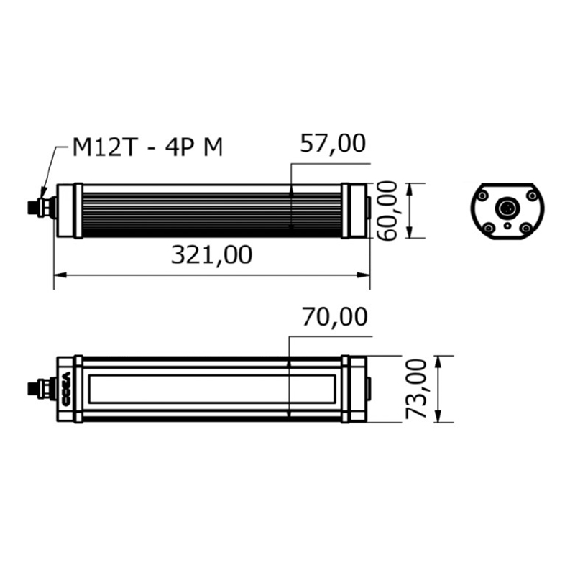 Lampe 321mm LED 120° 13W 24VDC IP67 M12T 4P - TA0221S02W Lampe 321mm LED 120° 13W 24VDC IP67 M12T 4P - TA0221S02W-Lire la description